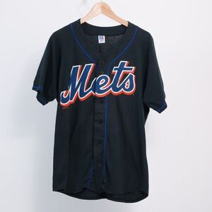 Vintage Russell Athletic New York Mets Majestic Baseball Jersey Men's L Black